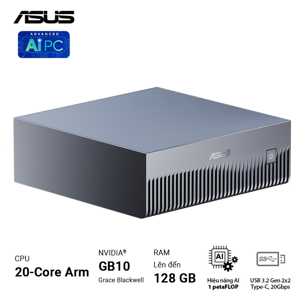 PC AI Mini ASUS Ascent GX10 GX10-GG0012BN (ARM v9.2-A | 128GB LPDDR5x | 1x M.2 PCIe Gen5x4 | NVIDIA Blackwell GPU)