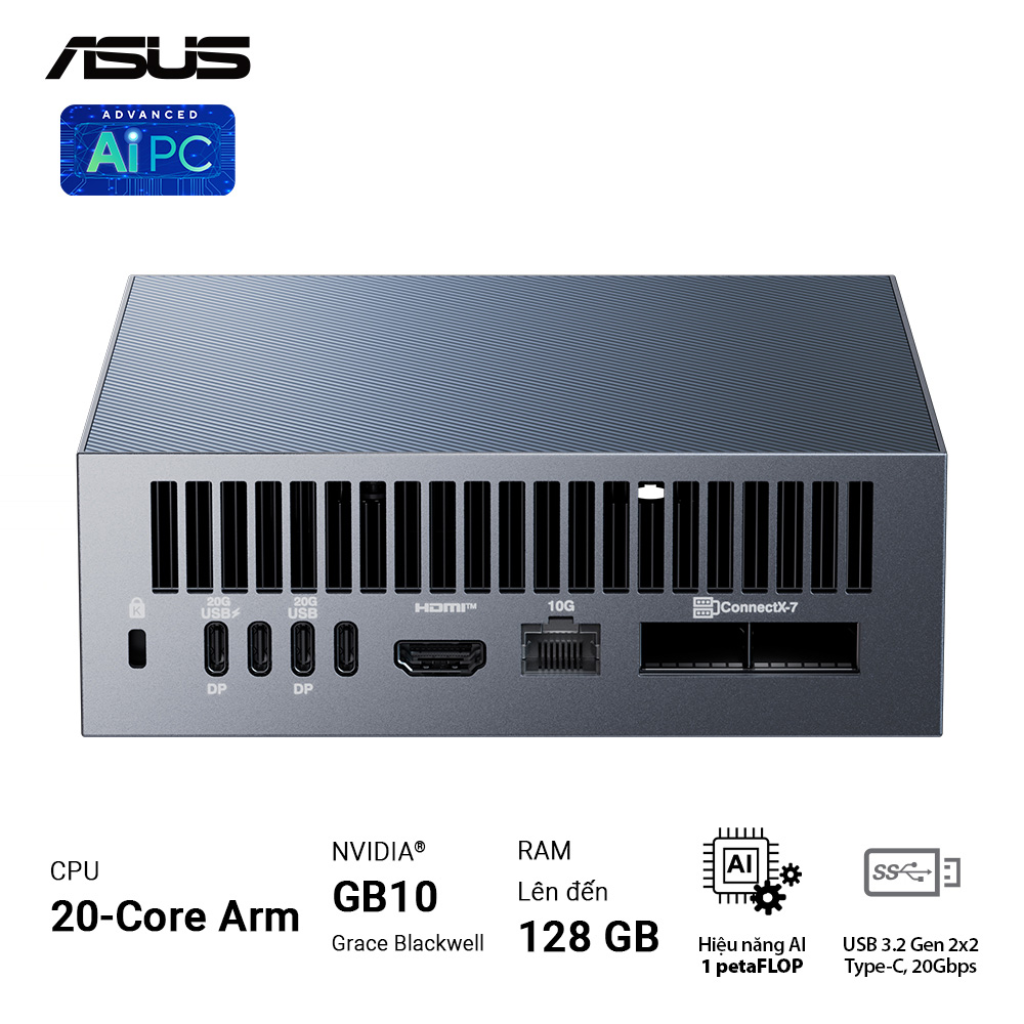 PC AI Mini ASUS Ascent GX10 GX10-GG0012BN (ARM v9.2-A | 128GB LPDDR5x | 1x M.2 PCIe Gen5x4 | NVIDIA Blackwell GPU)