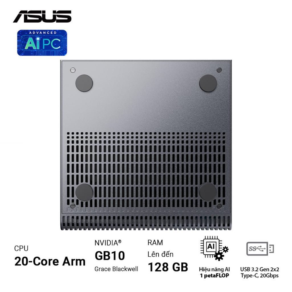 PC AI Mini ASUS Ascent GX10 GX10-GG0012BN (ARM v9.2-A | 128GB LPDDR5x | 1x M.2 PCIe Gen5x4 | NVIDIA Blackwell GPU)
