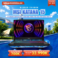 Laptop Gaming MSI Katana 15 B13VEK-2440VN (i7-13620H | GeForce RTX™ 4050 6GB | 16GB | 1TB | 15.6' FHD 144Hz | Win 11)