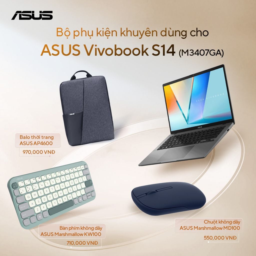 Laptop ASUS VivoBook S14 M3407GA-SF030W (Ryzen AI 7 445 | 16GB | 512GB | AMD Radeon | 14' WUXGA OLED | Win 11)