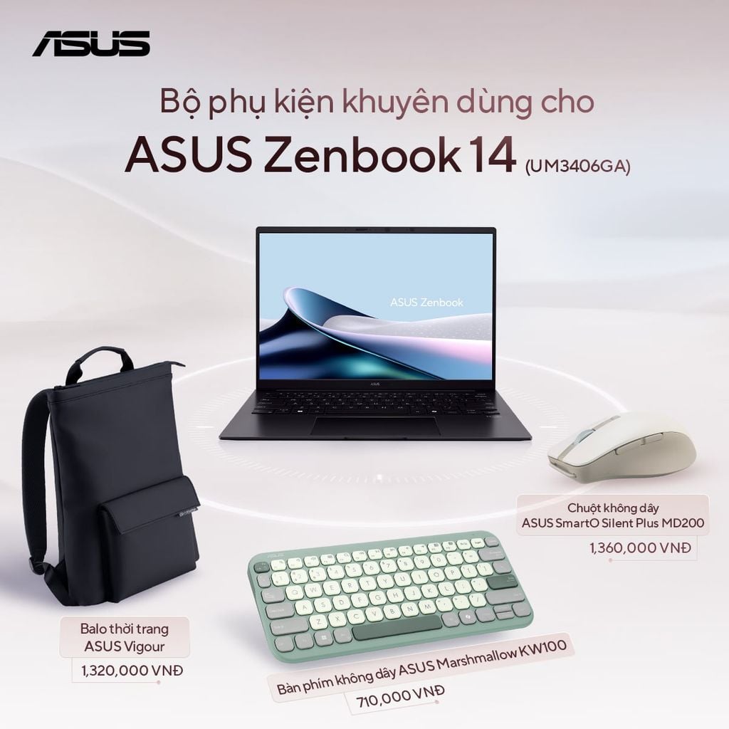 Laptop ASUS ZenBook 14 UM3406GA-QD075WS (Ryzen AI 7 445 | 16GB | 512GB | AMD Radeon | 14' WUXGA OLED | Win 11 + Office)