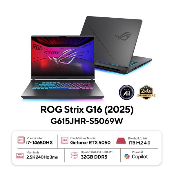 Laptop ASUS ROG Strix G16 G615JHR-S5069W (i7-14650HX | 32GB | 1TB | GeForce RTX™ 5050 8GB | 16' WQXGA 240Hz | Win 11)