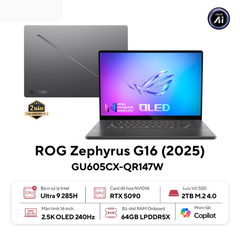 Laptop ASUS ROG Zephyrus G16 GU605CX-QR147W (Ultra 9 285H | GeForce RTX™ 5090 24GB | 64GB | 2TB | 16' 2.5K OLED 240Hz | Win 11)