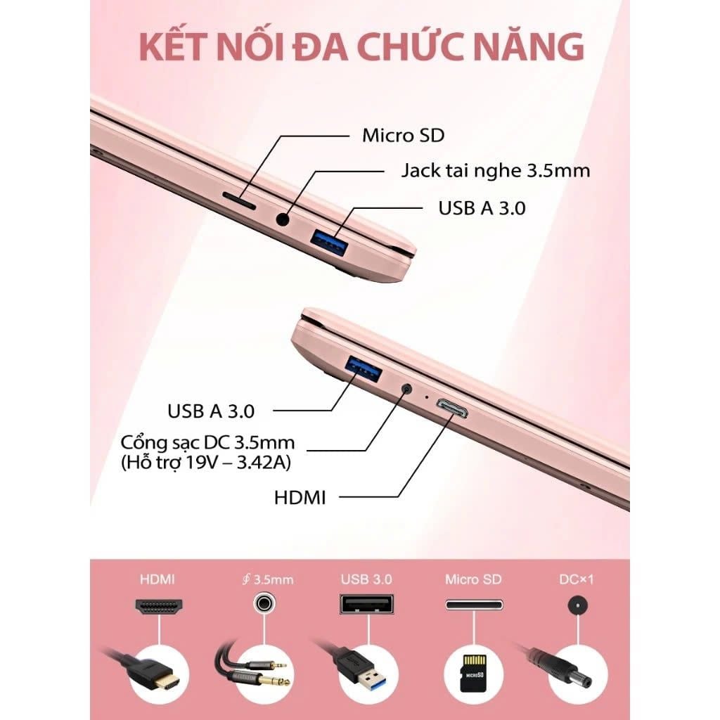 Laptop AOC N156P-P142-16GB (N5095 | 16GB | 512GB | Intel UHD | 15.6' FHD | Win 11 Pro + Office | Hồng)