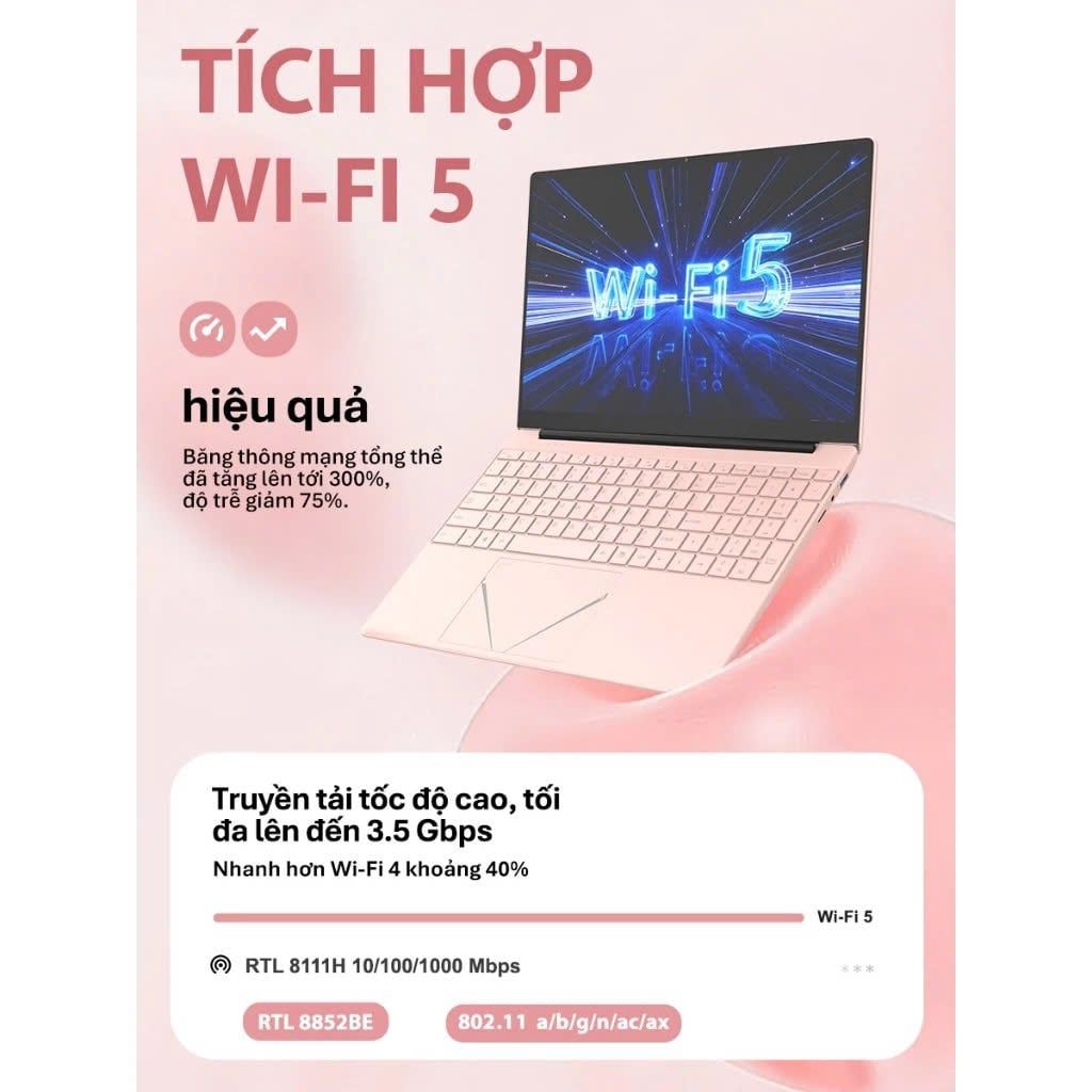 Laptop AOC N156P-P142-16GB (N5095 | 16GB | 512GB | Intel UHD | 15.6' FHD | Win 11 Pro + Office | Hồng)