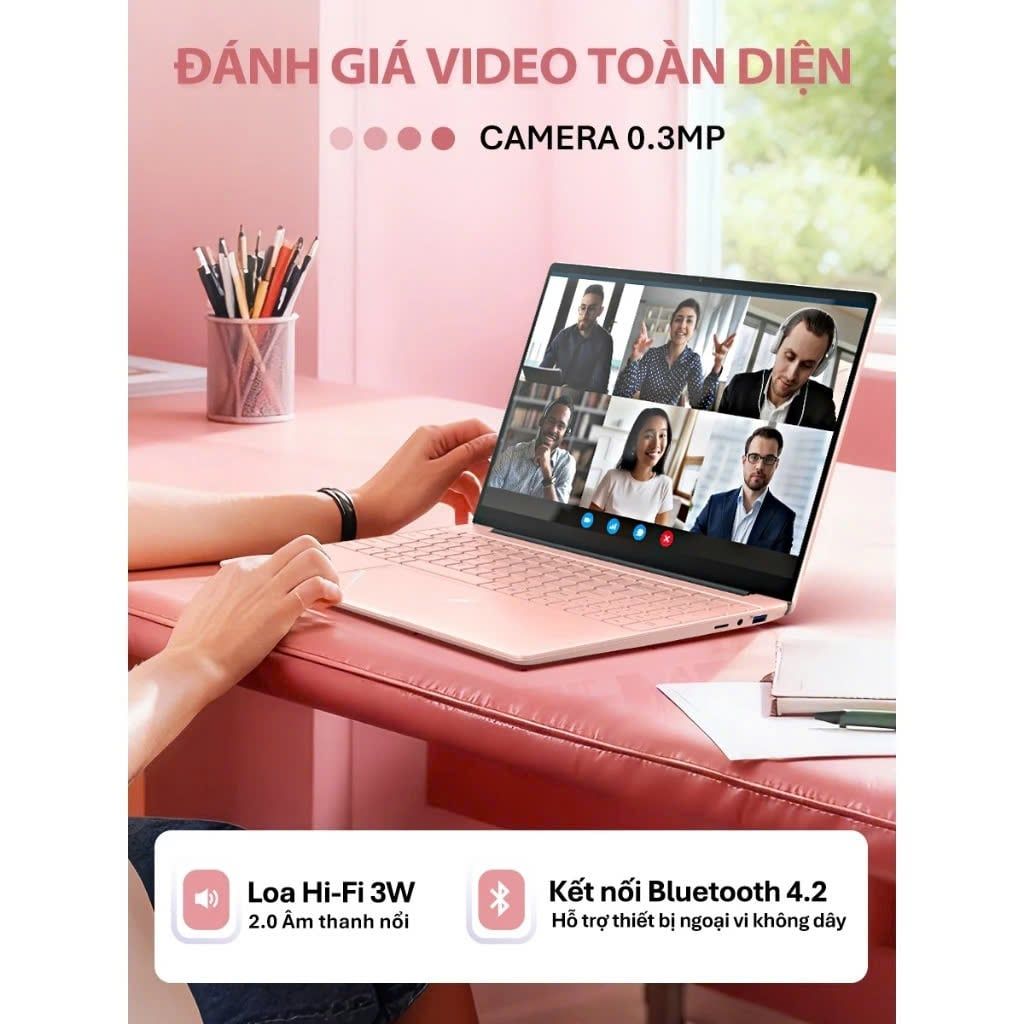 Laptop AOC N156P-P142-16GB (N5095 | 16GB | 512GB | Intel UHD | 15.6' FHD | Win 11 Pro + Office | Hồng)