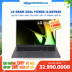 Laptop LG Gram 2024 17Z90S-G.AH78A5 (Ultra 7 155H | 16GB | 1TB | Intel Arc Graphics | 17' WQXGA 99% DCI-P3 | Win 11)