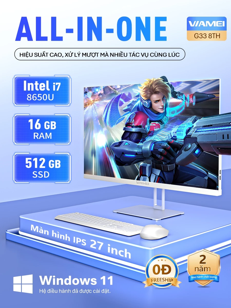PC All In One Viamei G33 (i7-8650U | 16GB | 512GB | Intel UHD 620 | 27' FHD | Win 11 Pro)