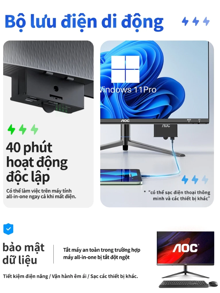 PC All In One AOC A99 (i5-12450H | 16GB | 512GB | Intel UHD 730 | 23.8' FHD | UPS 2600 mAh | Win 11 Pro)