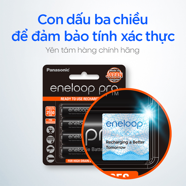 Pin sạc AA Panasonic eneloop pro 2550mAh BK-3HCCE/4BT3 (vỉ 4 viên)