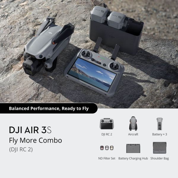 Flycam DJI Air 3S combo (kèm 3 pin, túi và điều khiển RC2)- hàng chính hãng, có thuế Vat