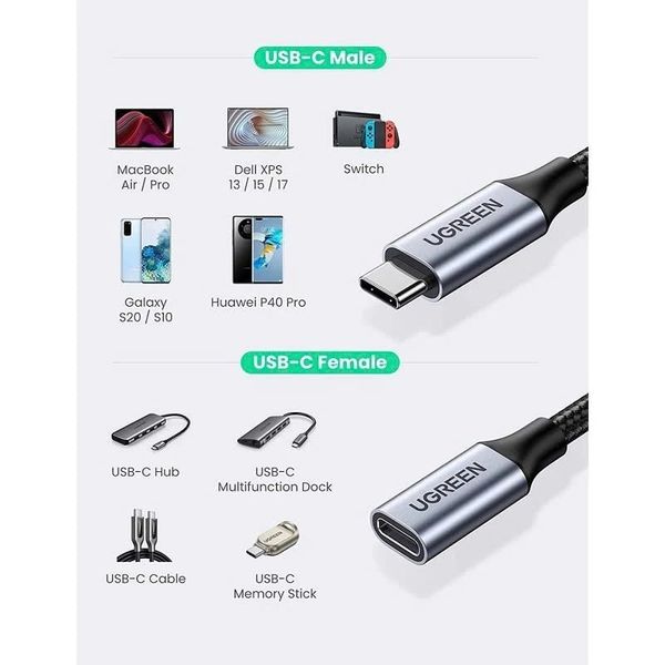 Cáp USB Ugreen Type C 3.1 Gen 2 nối dài 1 mét - 30205