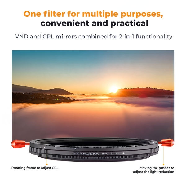 Filter CPL-VND (Variable ND2~ND32 & CPL) Nano C series - KF01.2599 (Click để xem các size)