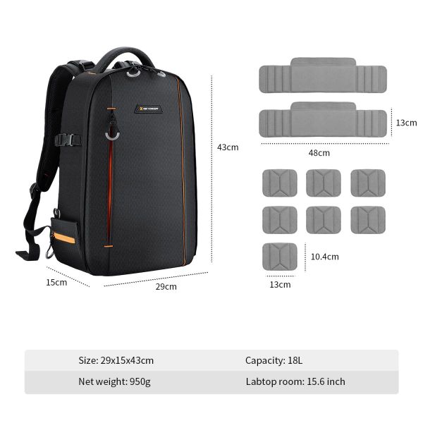 Ba lô máy ảnh KF13.140 Nature Wander 05 - 18L (màu đen cam)