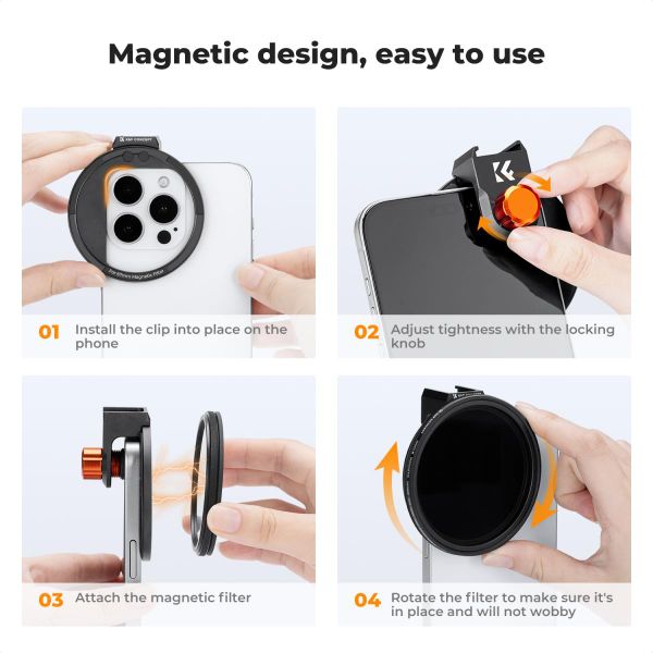 Bộ filter dùng cho điện thoại - Bộ kit ND vari (ND2‑32) K&F công nghệ hít từ tính Magnetic - KF01.2674