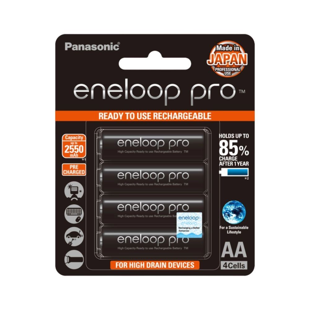 Pin sạc AA eneloop Pro 2550 mAh - BK-3HCCE4BT3 - Vỉ 4 Viên Hàng chính hãng