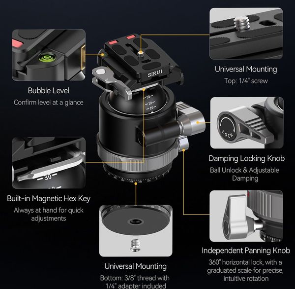 Đầu bóng Sirui BH-60 kiêm đầu fluid 2 trong 1 cho chụp ảnh và quay phim