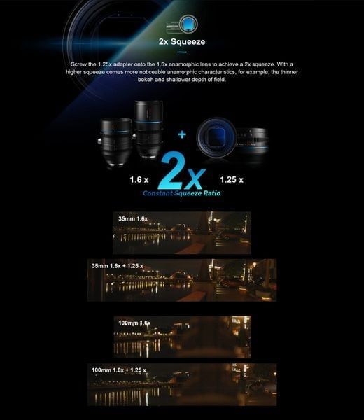 Ống kính Cine Anamorphic SIRUI Venus 100mm T2.9 1.6X kèm adapter 1.25X