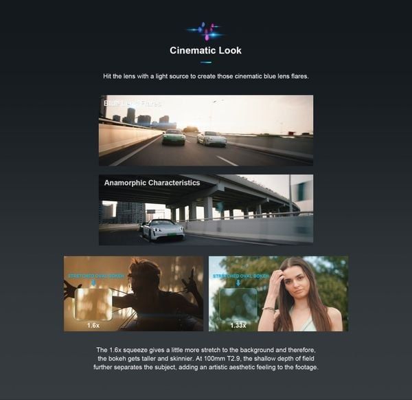 Ống kính Cine Anamorphic SIRUI Venus 100mm T2.9 1.6X kèm adapter 1.25X