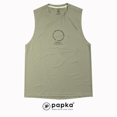 Áo tank nam Papka 1008 màu kem chất vải thun lạnh thoáng mát in chữ form tròn trẻ trung phong cách