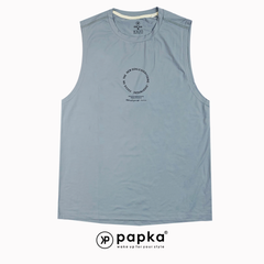 Áo tank nam Papka 1008 màu xanh đậm chất vải thun lạnh thoáng mát in chữ form tròn trẻ trung phong cách