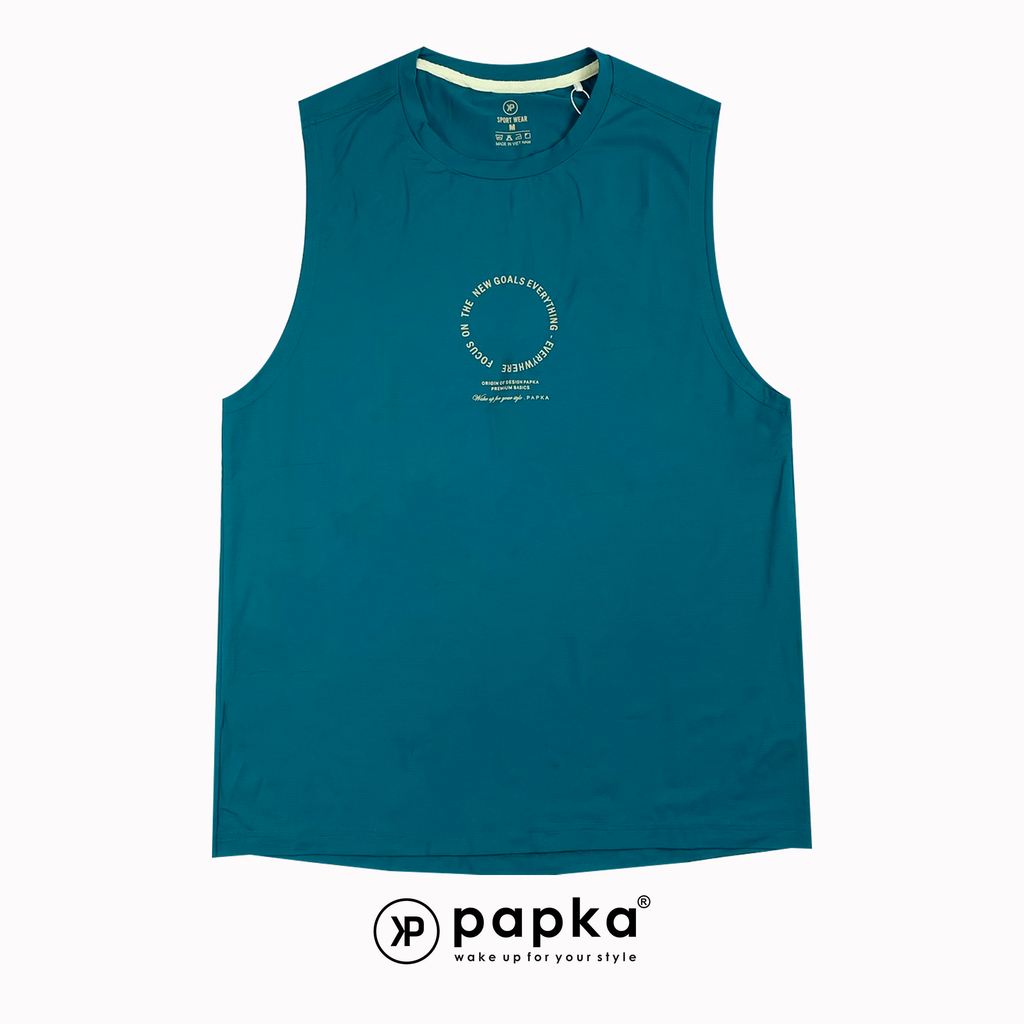 Áo tank nam Papka 1008 màu xám chất vải thun lạnh thoáng mát in chữ form tròn trẻ trung phong cách