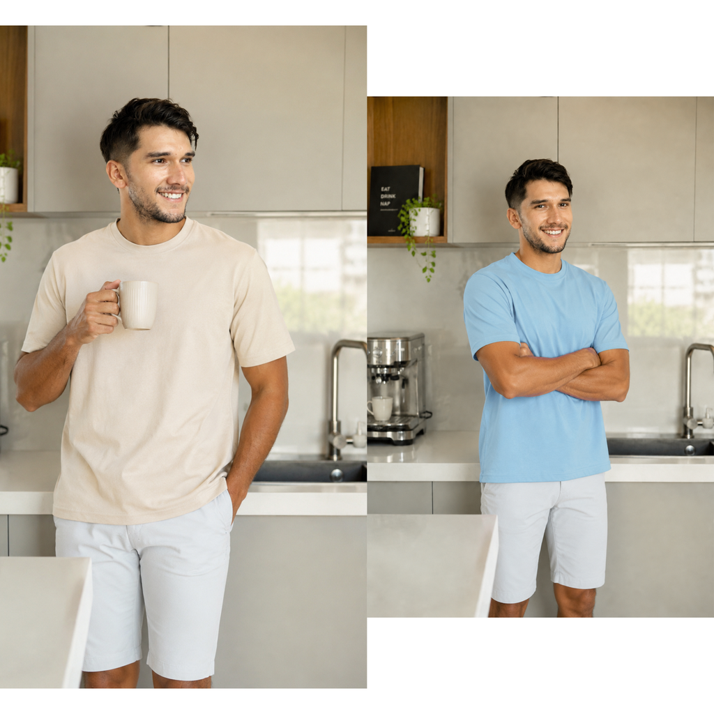 Áo thun Tshirt mặc nhà PAPKA 1036 màu xanh cổ vịt mỏng nhẹ thoải mái