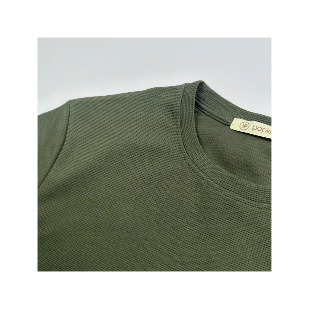 Áo thun thể thao nam PAPKA 1066 màu xanh rêu chất Cotton PC lưới thoáng mát