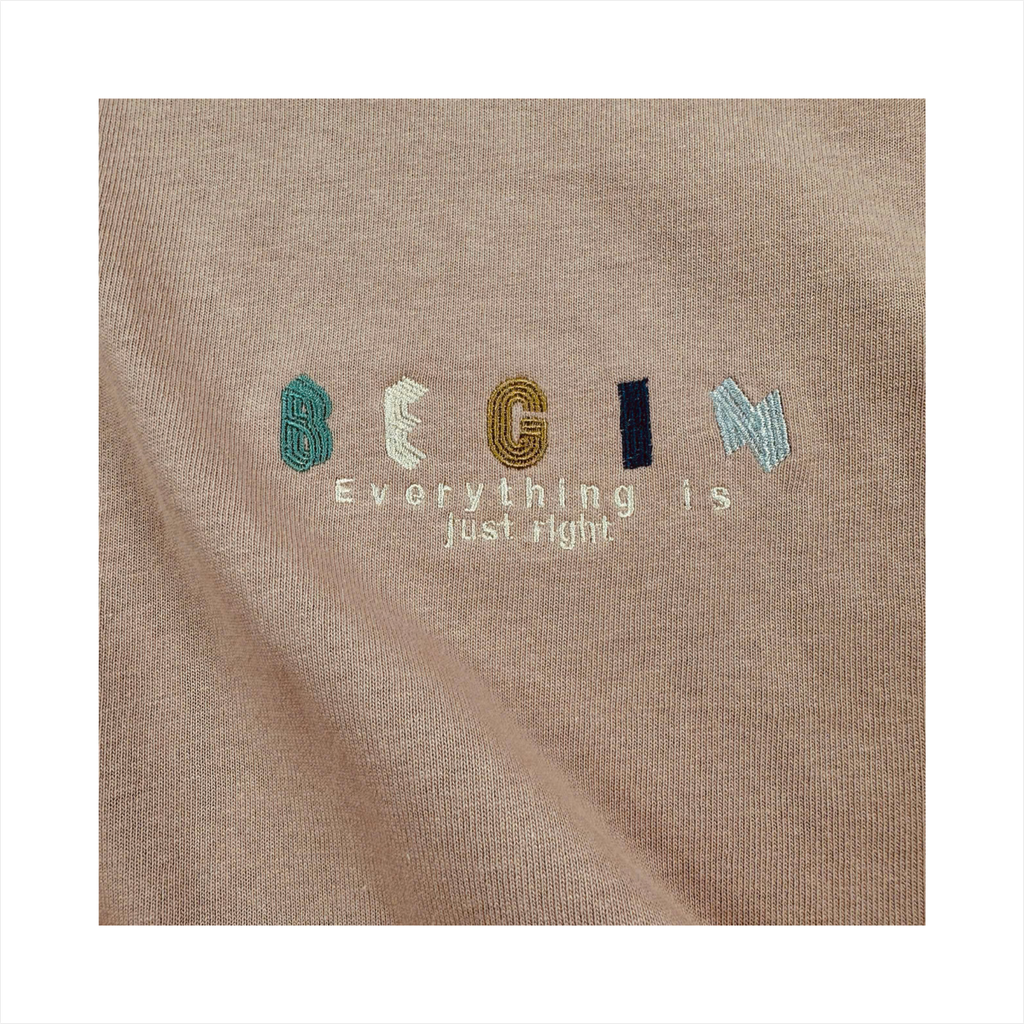 Áo Tshirt nam PAPKA 1076 chất Cotton 100% màu nâu thêu chữ BEGIN