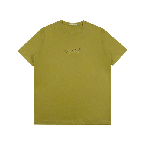 Áo Tshirt nam PAPKA 1076 chất Cotton 100% màu vàng thêu chữ REALLIFE