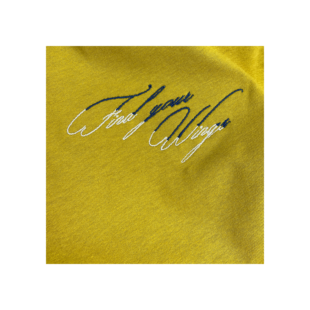 Áo Tshirt nam PAPKA 1076 chất Cotton 100% màu vàng thêu chữ FIND YOUR WINGS
