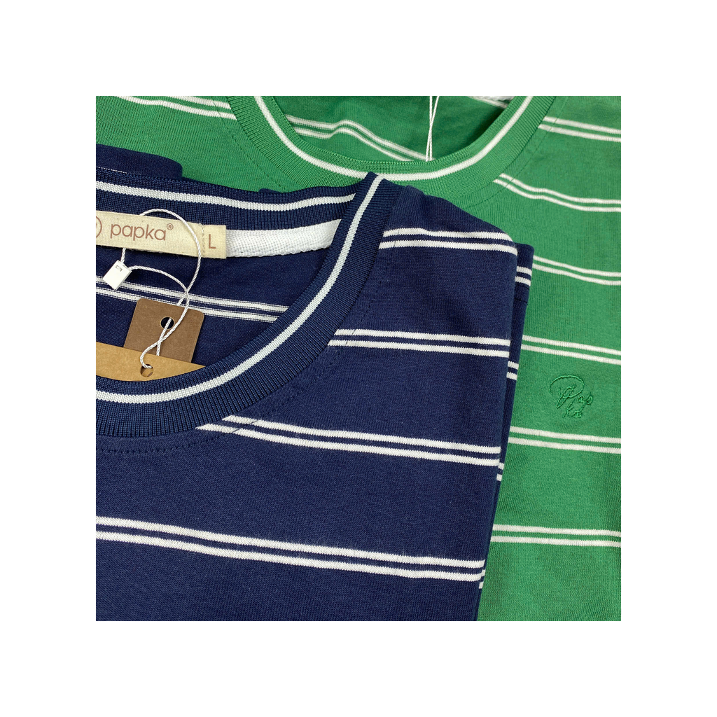 Áo Tshirt nam Papka 1078 màu xanh lá sọc trắng trẻ trung và năng động