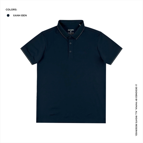 Áo polo nam PAPKA 1097 màu xanh đen chất vải cotton Pique tổng hợp mỏng nhẹ thoáng mát