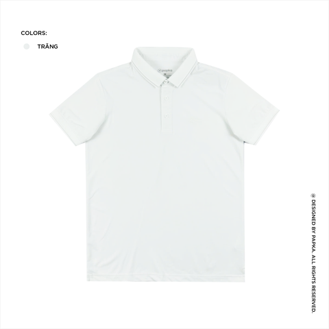Áo polo nam PAPKA 1097 màu trắng chất vải cotton Pique tổng hợp mỏng nhẹ thoáng mát