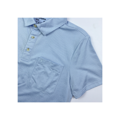 Áo Polo Nam PAPKA 1107 màu xanh có túi thêu lưới nhỏ form Slim Fit bền đẹp
