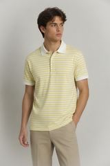 Áo polo nam PAPKA 1117 màu vàng sọc trắng chất Cotton 100% thấm hút và co dãn tốt