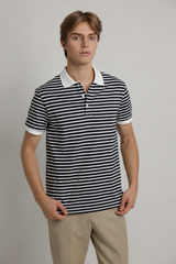 Áo polo nam PAPKA 1117 màu đen sọc trắng chất Cotton 100% thấm hút và co dãn tốt