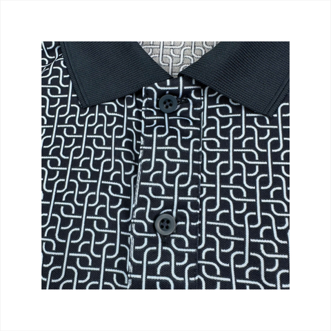 Áo polo nam cao cấp PAPKA 1118 chất Poly Pique màu xanh than họa tiết kẻ ô hình học phối túi trái thanh lịch