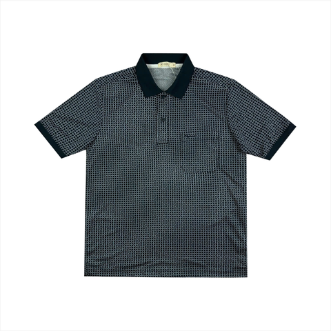 Áo polo nam cao cấp PAPKA 1118 chất Poly Pique màu xanh than họa tiết kẻ ô hình học phối túi trái thanh lịch