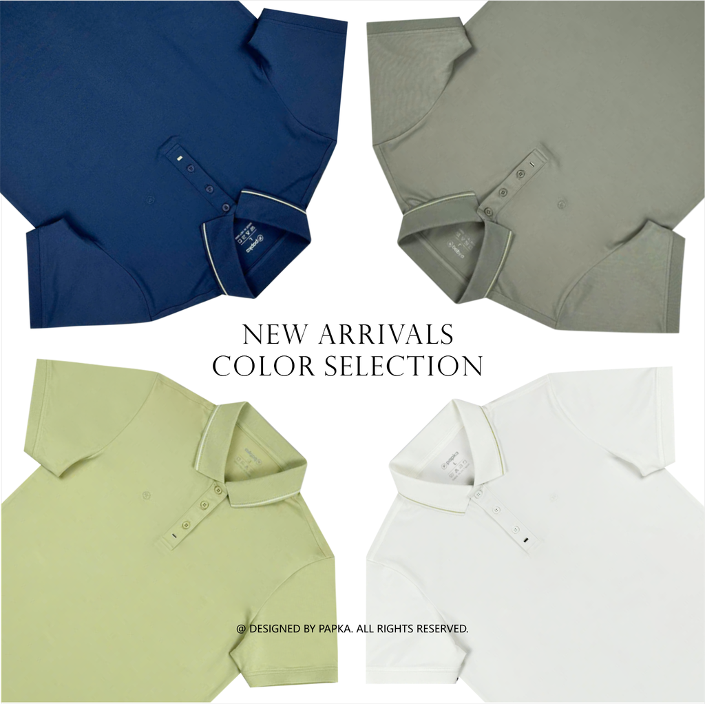 Áo polo nam cao cấp PAPKA 1121 màu xanh bơ phối sọc nhuyễn bo cổ tạo điểm nhấn trẻ trung, chất Poly Pique co dãn và thấm hút tốt