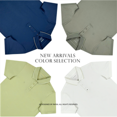 Áo polo nam cao cấp PAPKA 1121 màu xanh bơ phối sọc nhuyễn bo cổ tạo điểm nhấn trẻ trung, chất Poly Pique co dãn và thấm hút tốt