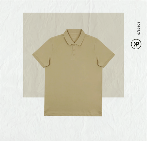 Áo polo nam PAPKA 1121 màu be phối bo trơn tổ ong, chất Poly Pique bền đẹp