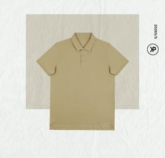 Áo polo nam PAPKA 1121 màu be phối bo trơn tổ ong, chất Poly Pique bền đẹp