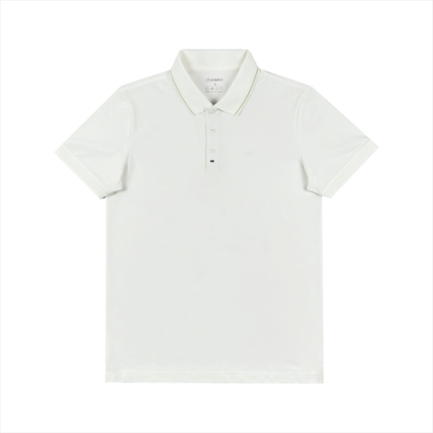 Áo polo nam cao cấp PAPKA 1121 màu trắng phối sọc nhuyễn bo cổ tạo điểm nhấn trẻ trung, chất Poly Pique co dãn và thấm hút tốt