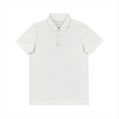 Áo polo nam cao cấp PAPKA 1121 màu trắng phối sọc nhuyễn bo cổ tạo điểm nhấn trẻ trung, chất Poly Pique co dãn và thấm hút tốt