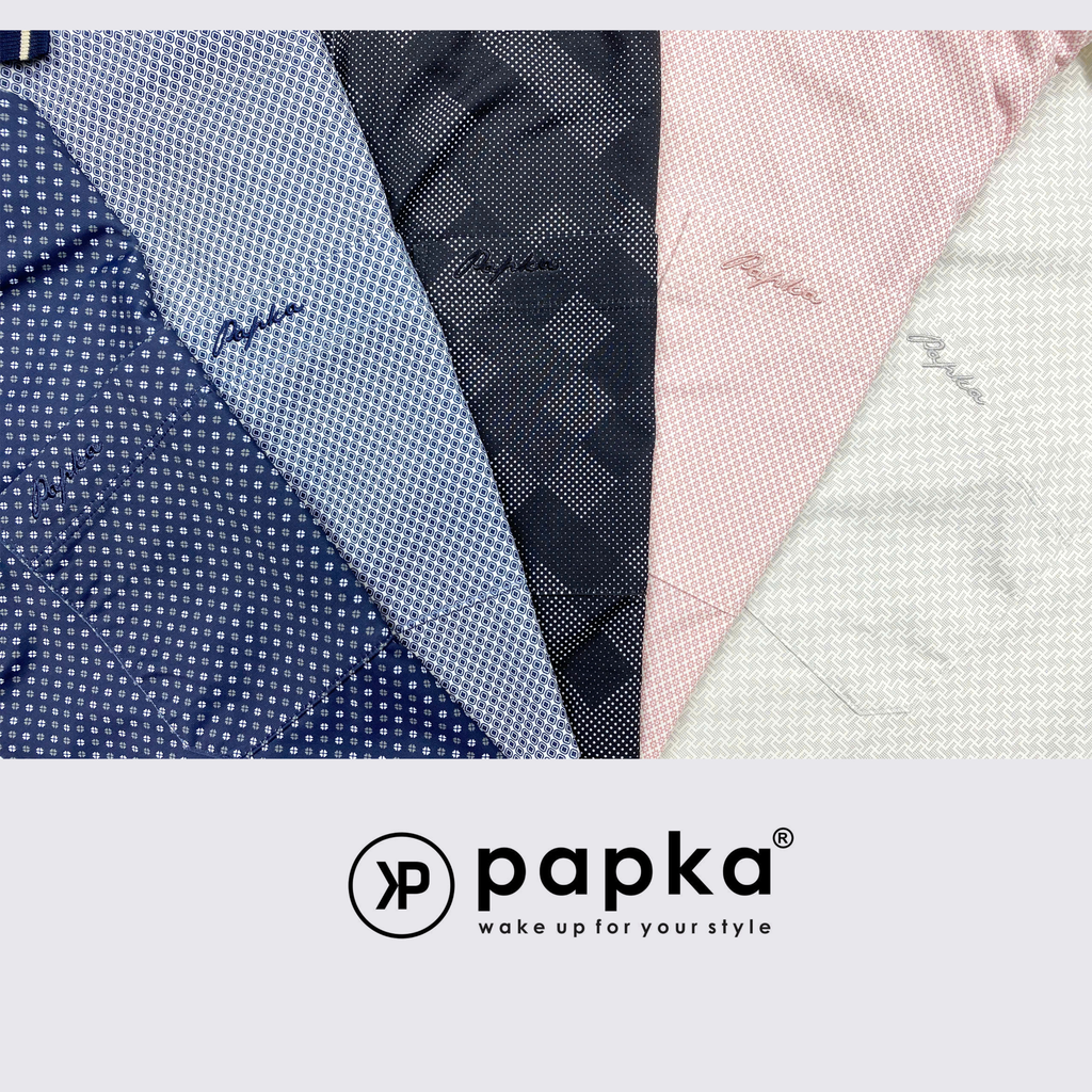 Áo polo nam Papka 1122 màu đen monogram vuông cổ điển, form Regular rộng rãi, phối bo cổ trẻ trung hiện đại