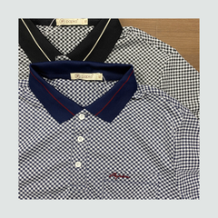 Áo Polo nam Papka 1122 họa tiết caro cổ điển phối bo cổ xanh đen kèm túi ngực