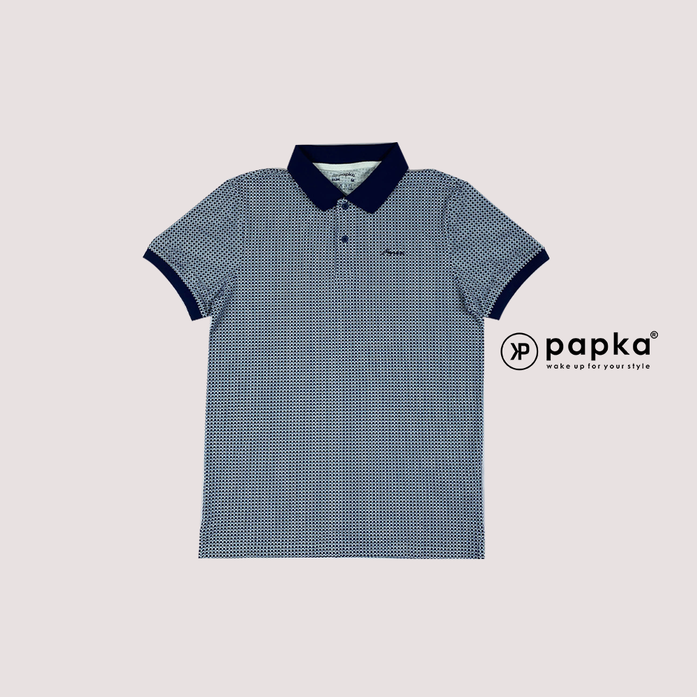 Áo polo nam Papka 1122 họa tiết Retro màu xanh dương, vừa cổ điển vừa trẻ trung.
