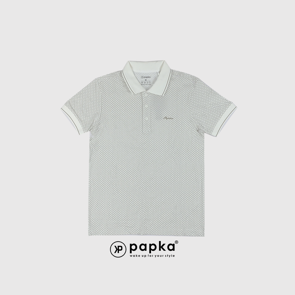 Áo polo nam Papka 1122 in họa tiết mắc xích Retro màu be.